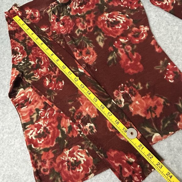 ANN TAYLOR LOFT PETITES L Petite Floral Cardigan Red Green Lightweight Knit - Picture 6 of 9